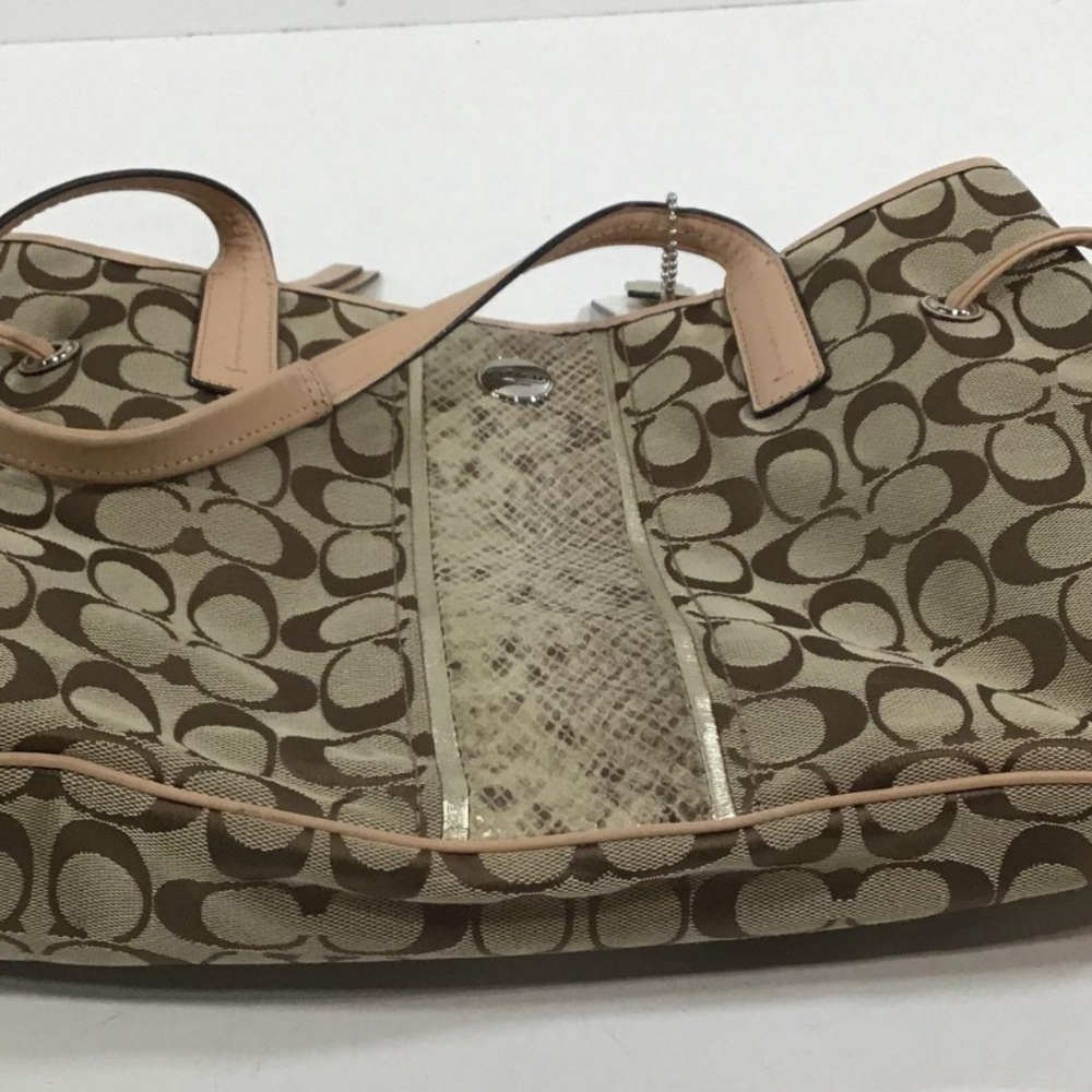 Women’s Coach Brown and Tan Signature Tote With Snake Print